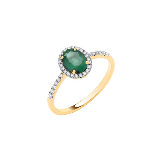 18ct Yellow Gold 0.12ctw Diamond & 0.68ctw Emerald Ring