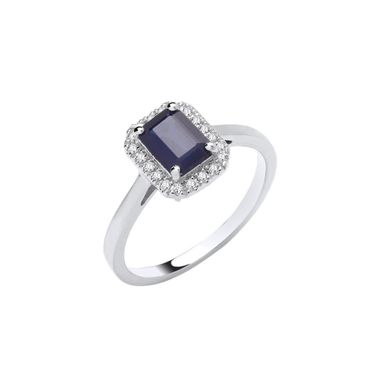 18ct White Gold 0.12ctw Diamond & 1.10ctw Sapphire Ring