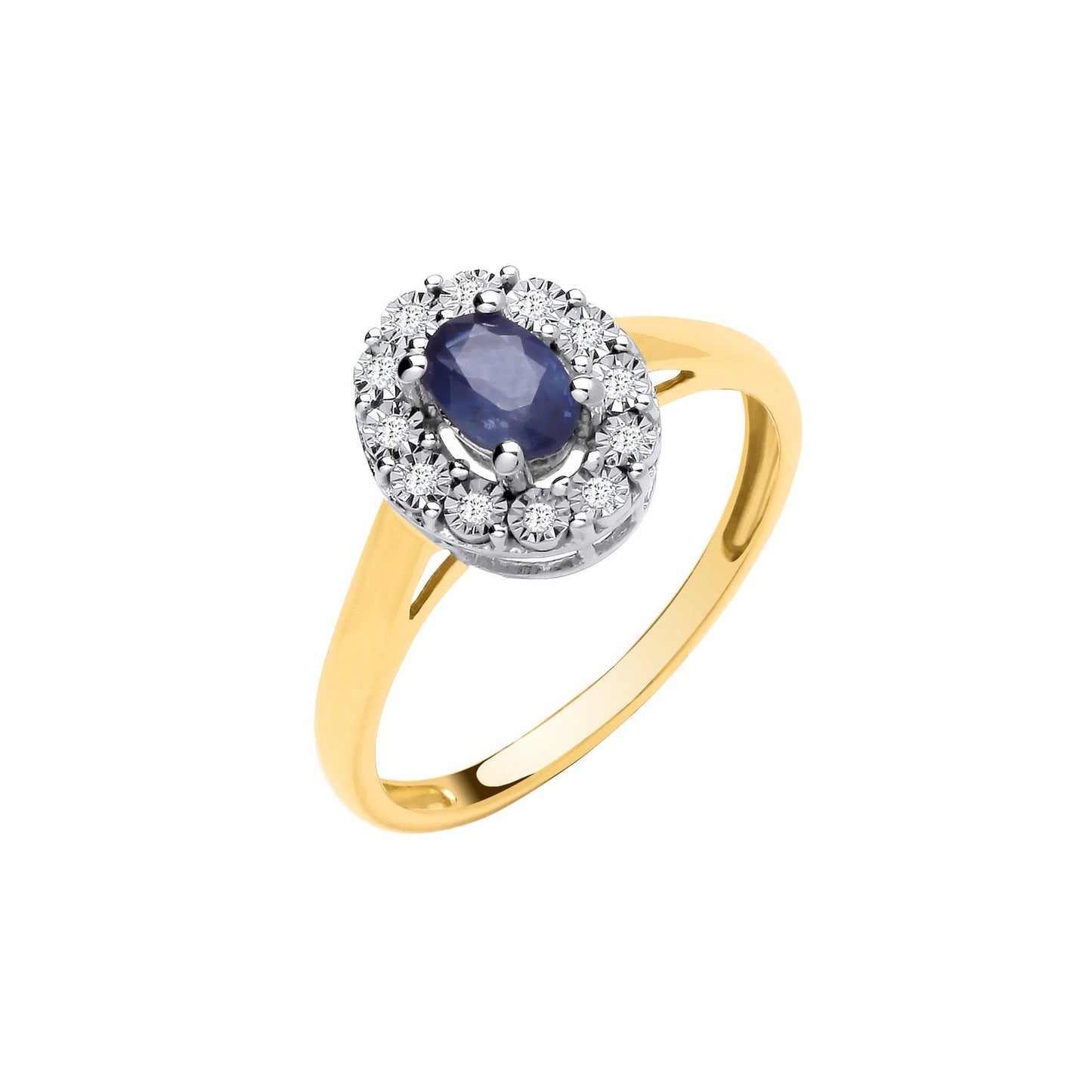 9ct Yellow Gold 0.55ct Sapphire & 0.05ct Diamond Cluster Ring - Fine Ring - Certified Authent – Luxury Jewellery by Im