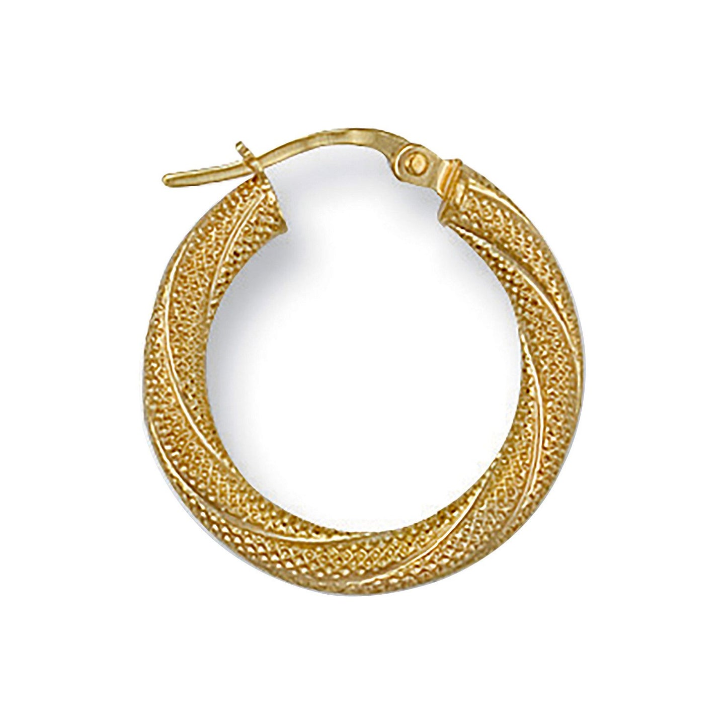 Yellow Gold 21mm Frosted Twisted Hoop Earrings