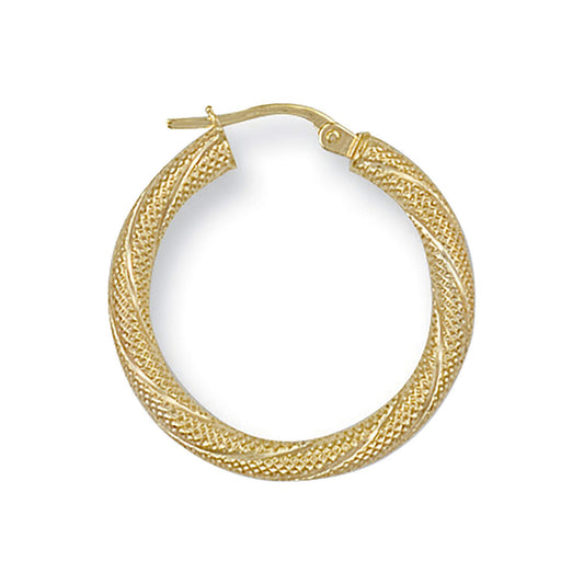 Yellow Gold 25mm Frosted Twisted Hoop Earrings