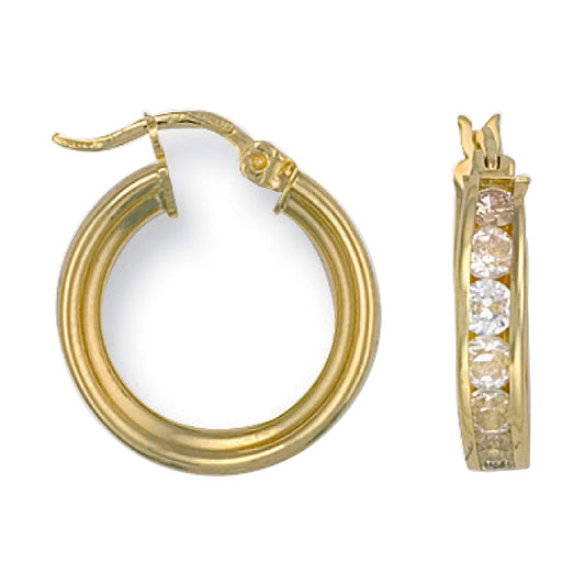 Yellow Gold 19mm Cubic Zirconia Hoop Earrings
