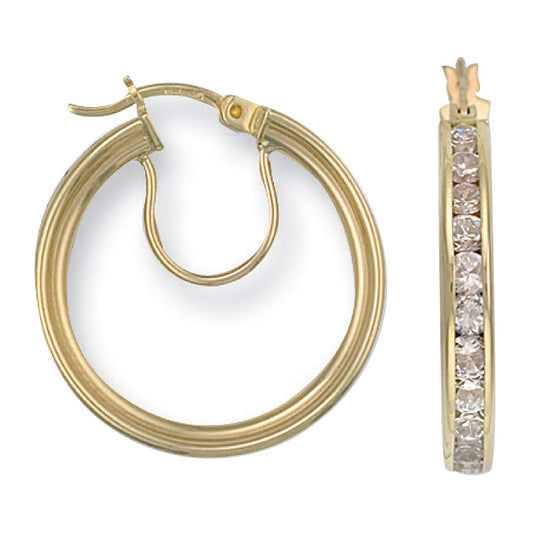 Yellow Gold 25mm Cubic Zirconia Hoop Earrings