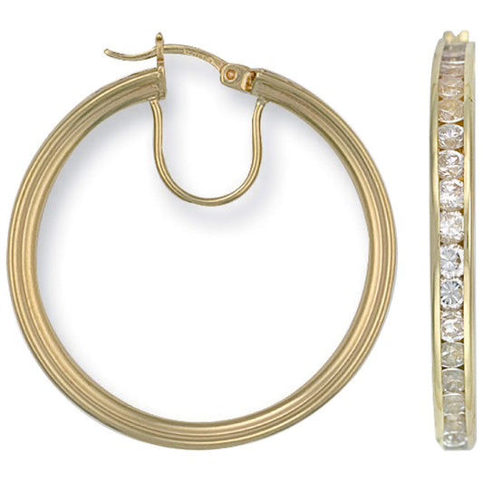 Yellow Gold 35mm Cubic Zirconia Hoop Earrings