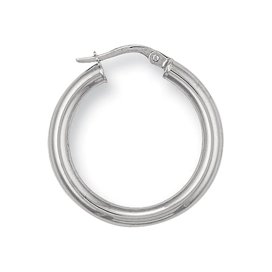 White Gold 25mm Round Tube Hoop Earrings