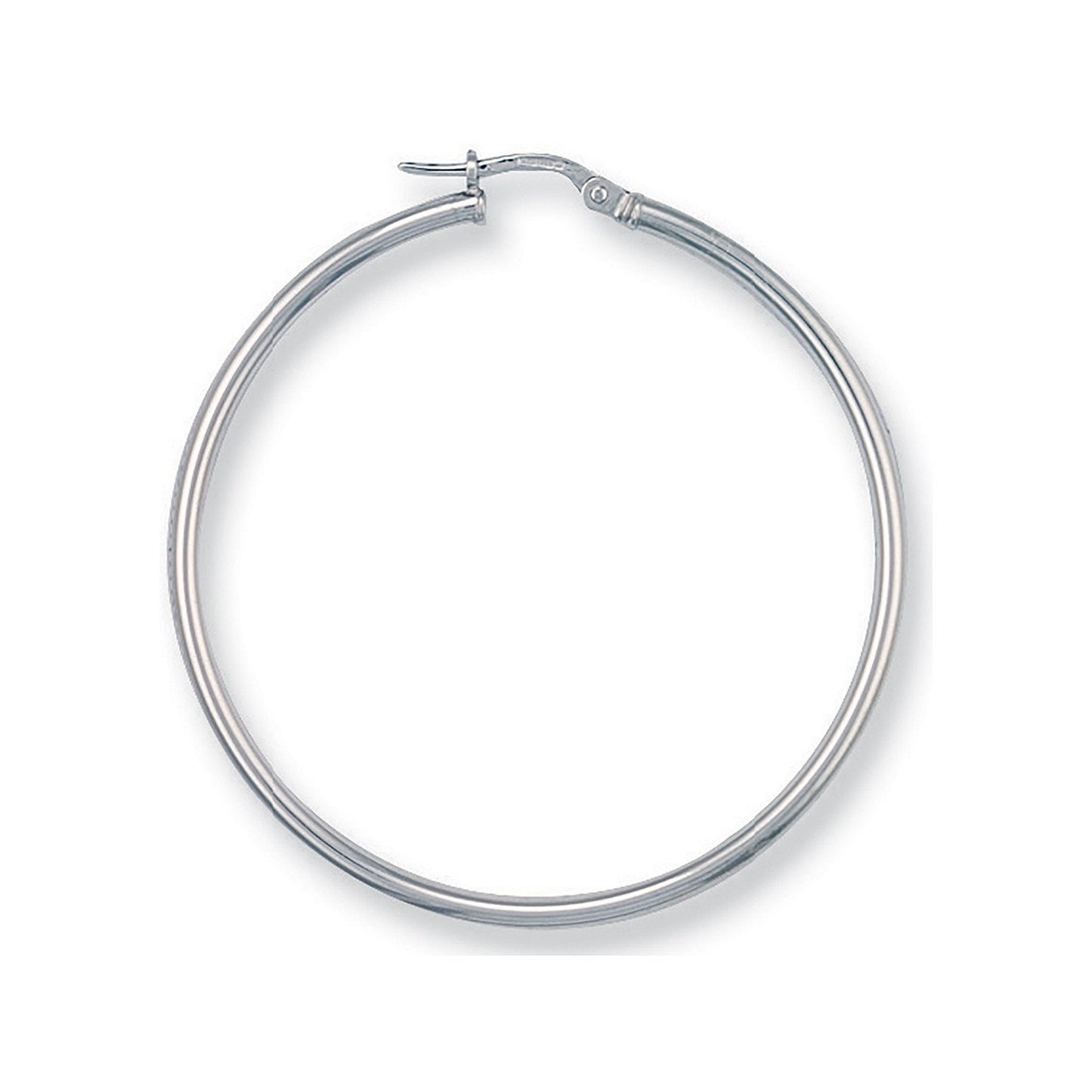 White Gold 40mm Round Tube Hoop Earrings