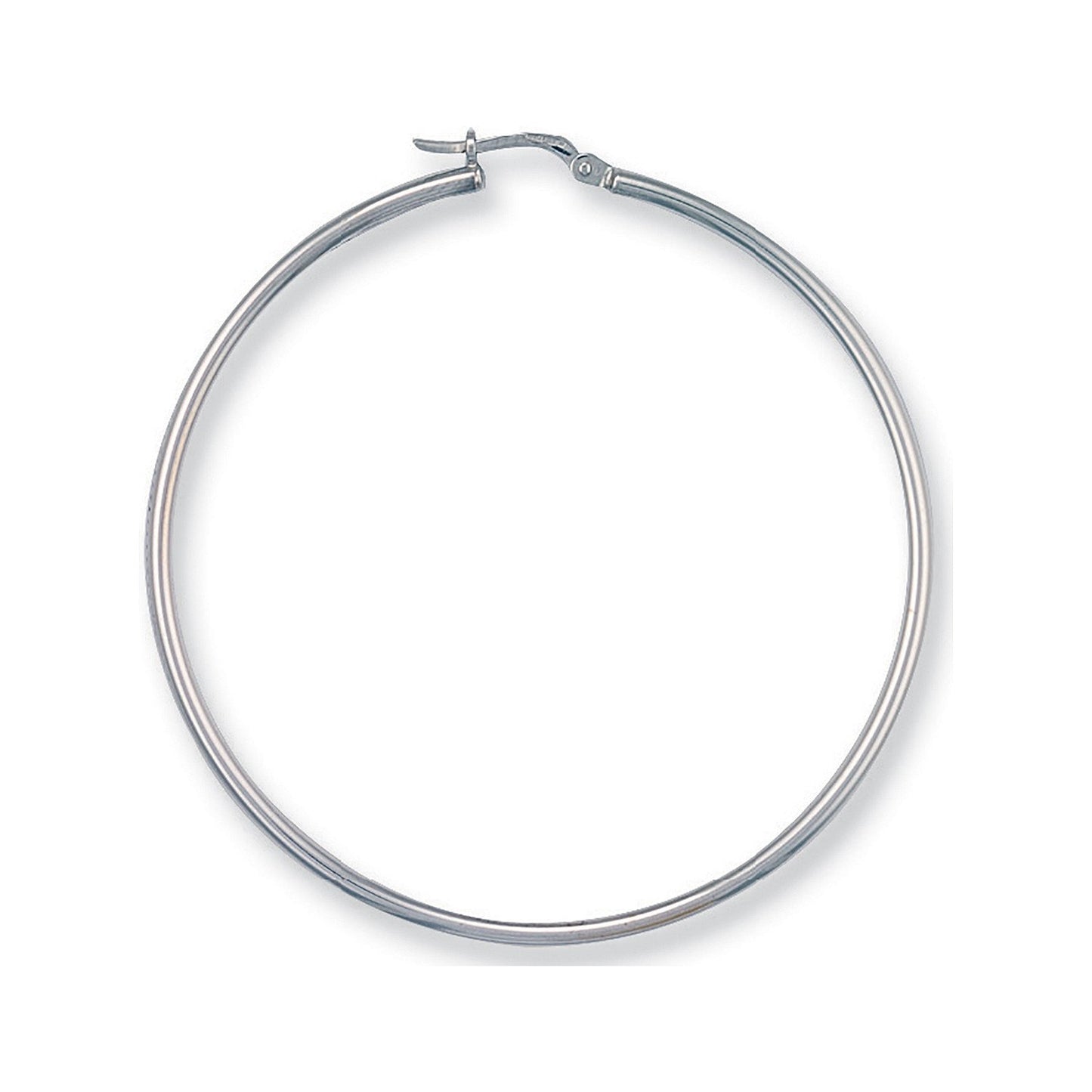 White Gold 50mm Round Tube Hoop Earrings