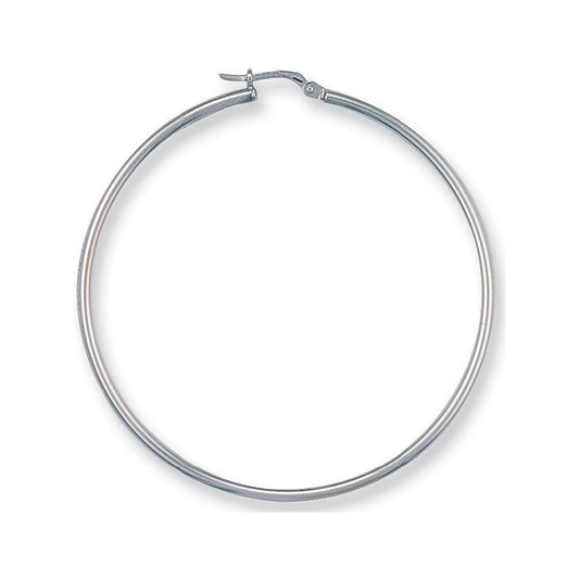 White Gold 50mm Round Tube Hoop Earrings