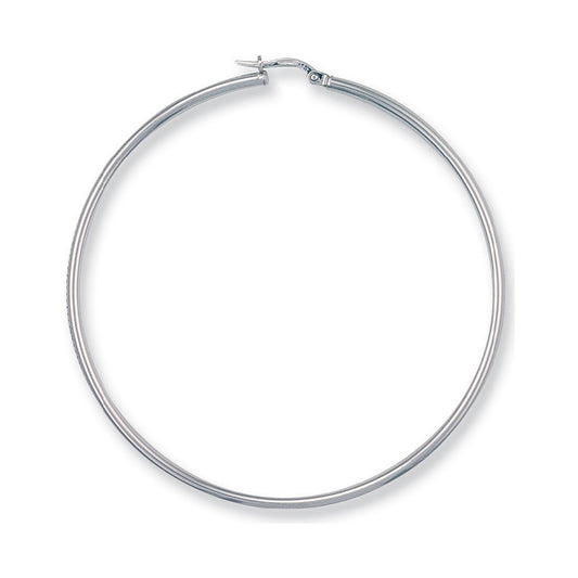 White Gold 60mm Round Tube Hoop Earrings