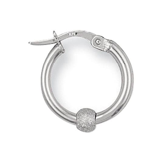 White Gold 17mm Glitter Ball Hoop Earrings