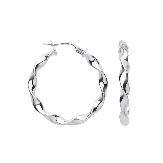 White Gold 25mm Twisted Hoop Earrings