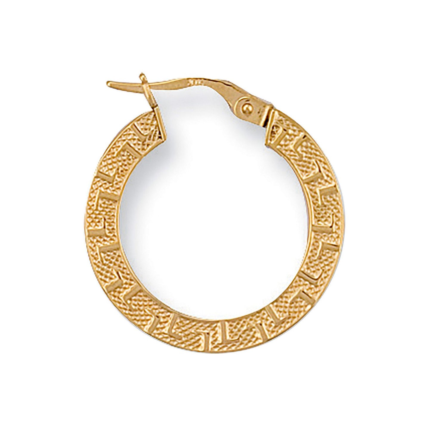Yellow Gold 22mm Frosted Greek Key Hoop Earrings