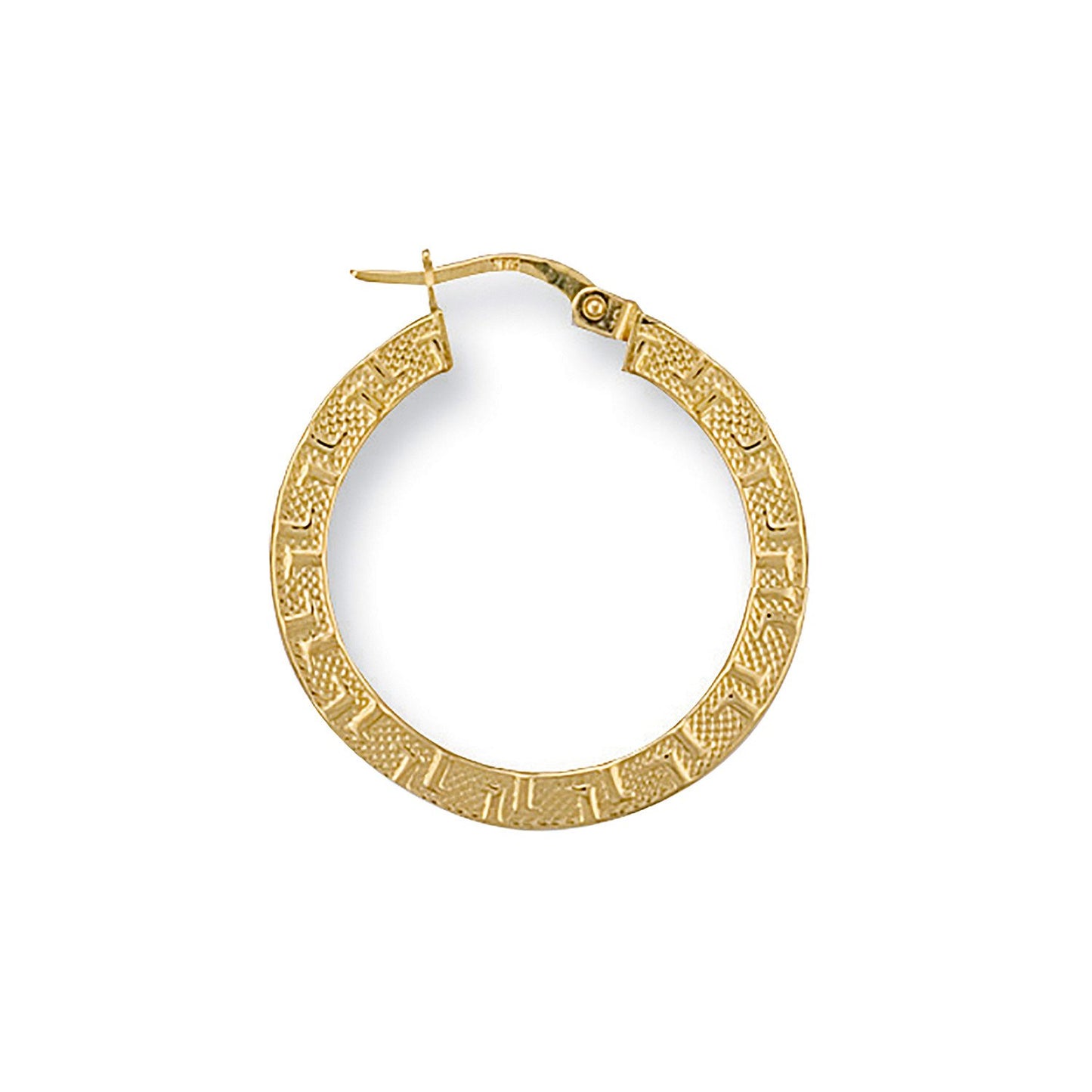 Yellow Gold 26mm Frosted Greek Key Hoop Earrings