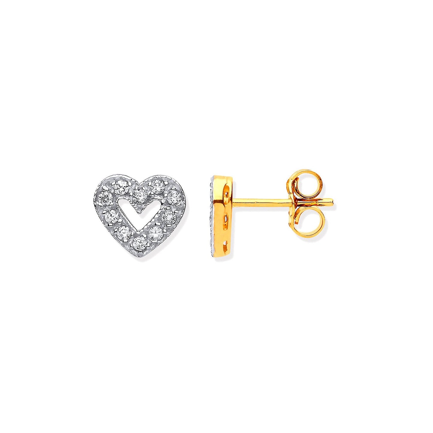 Yellow Gold Cubic Zirconia Heart Stud Earrings