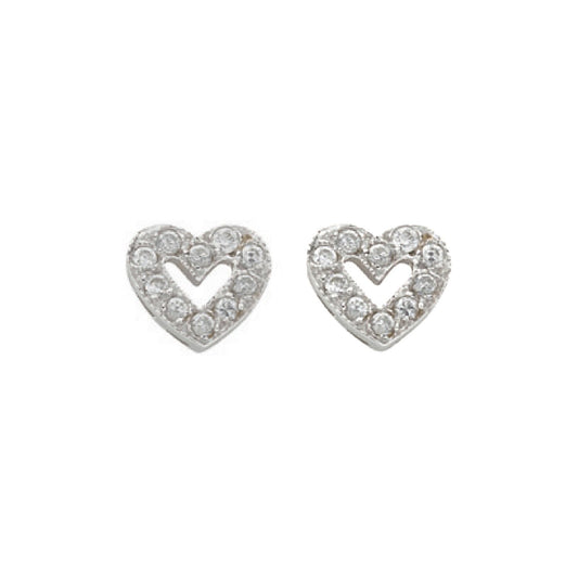 White Gold Cubic Zirconia Heart Stud Earrings