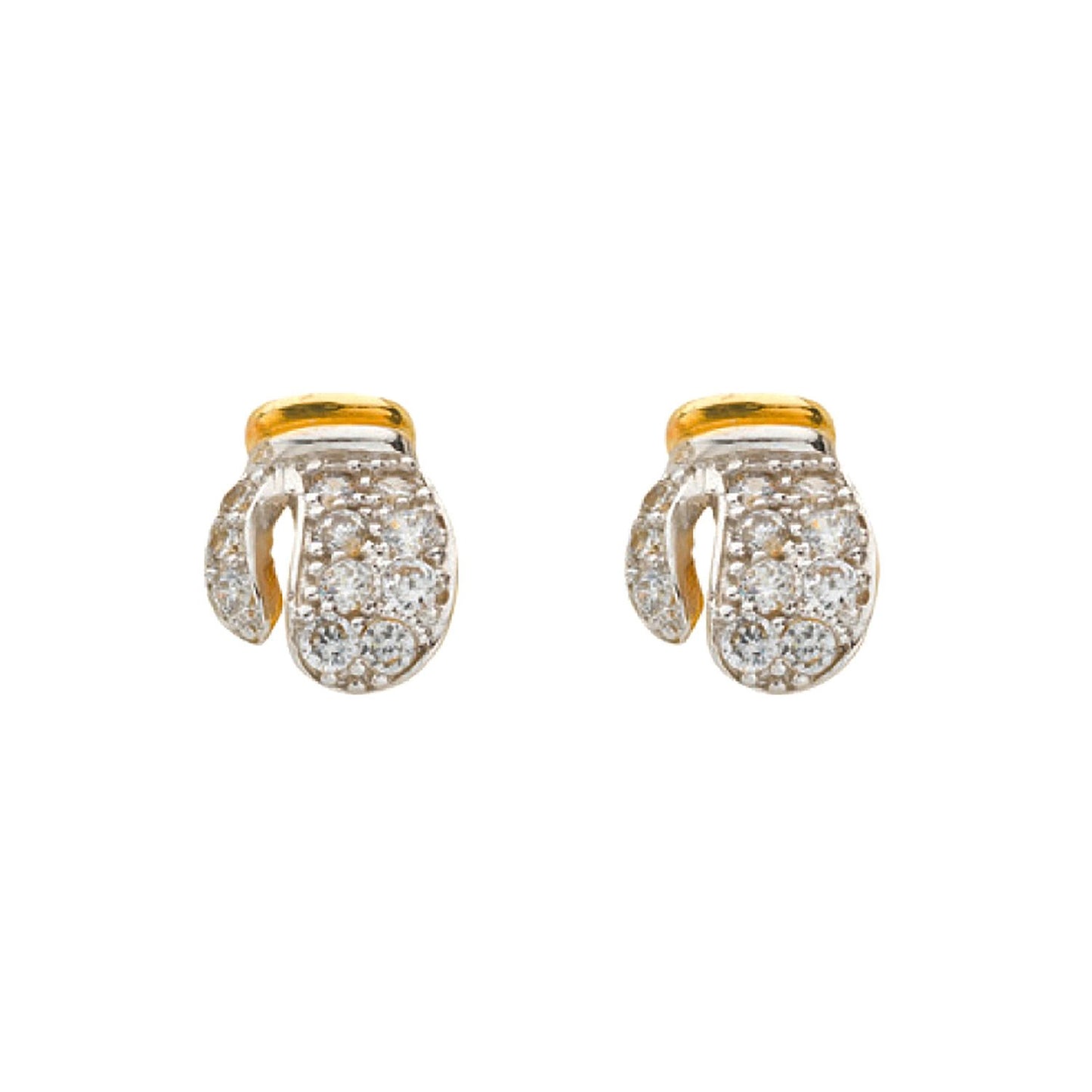 Yellow Gold Cubic Zirconia Boxing Gloves Stud Earrings