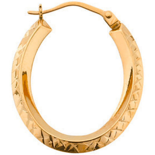 Yellow Gold D/c Oval Hoop Earrings