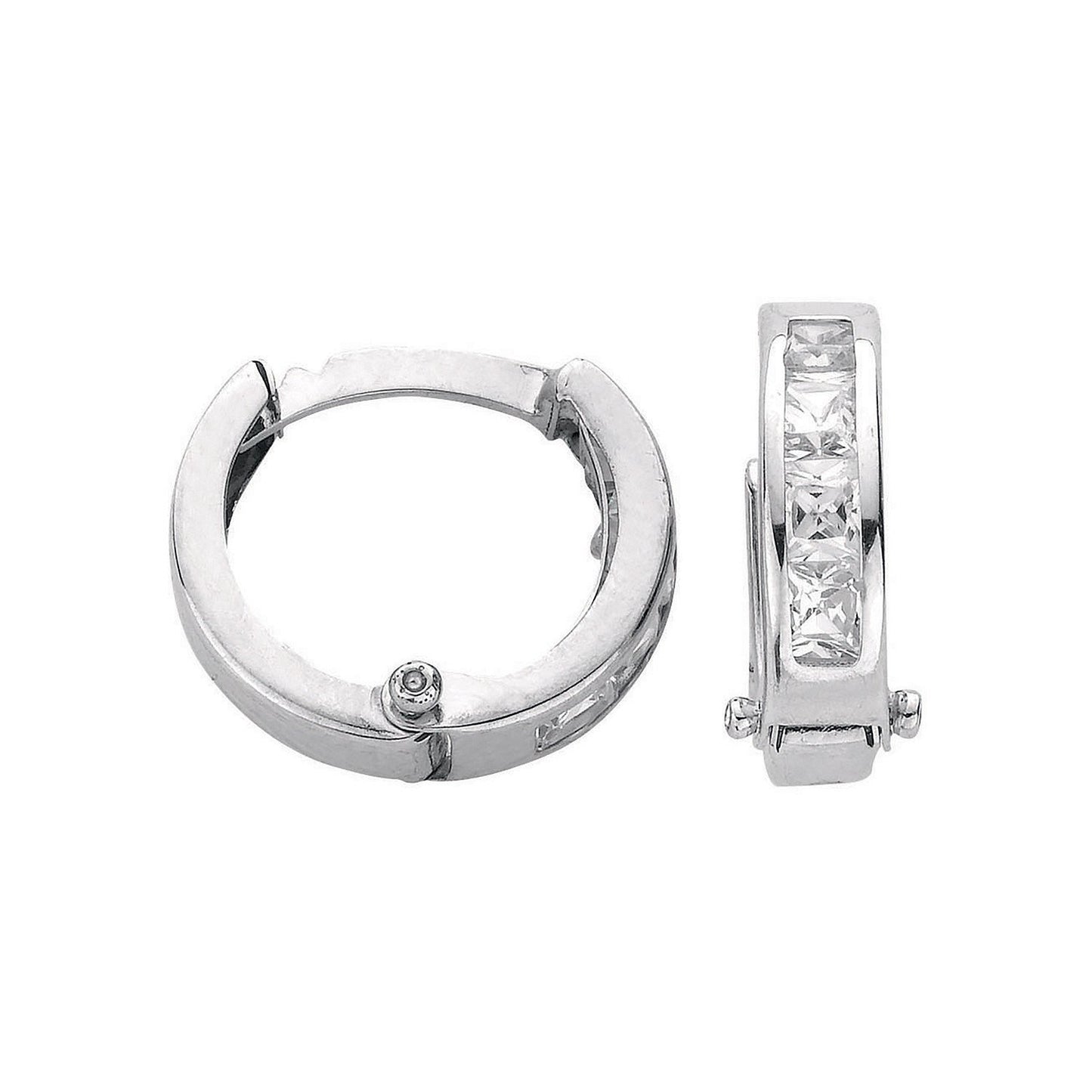 White Gold 12mm Princess Cut Cubic Zirconia Hinged Huggies
