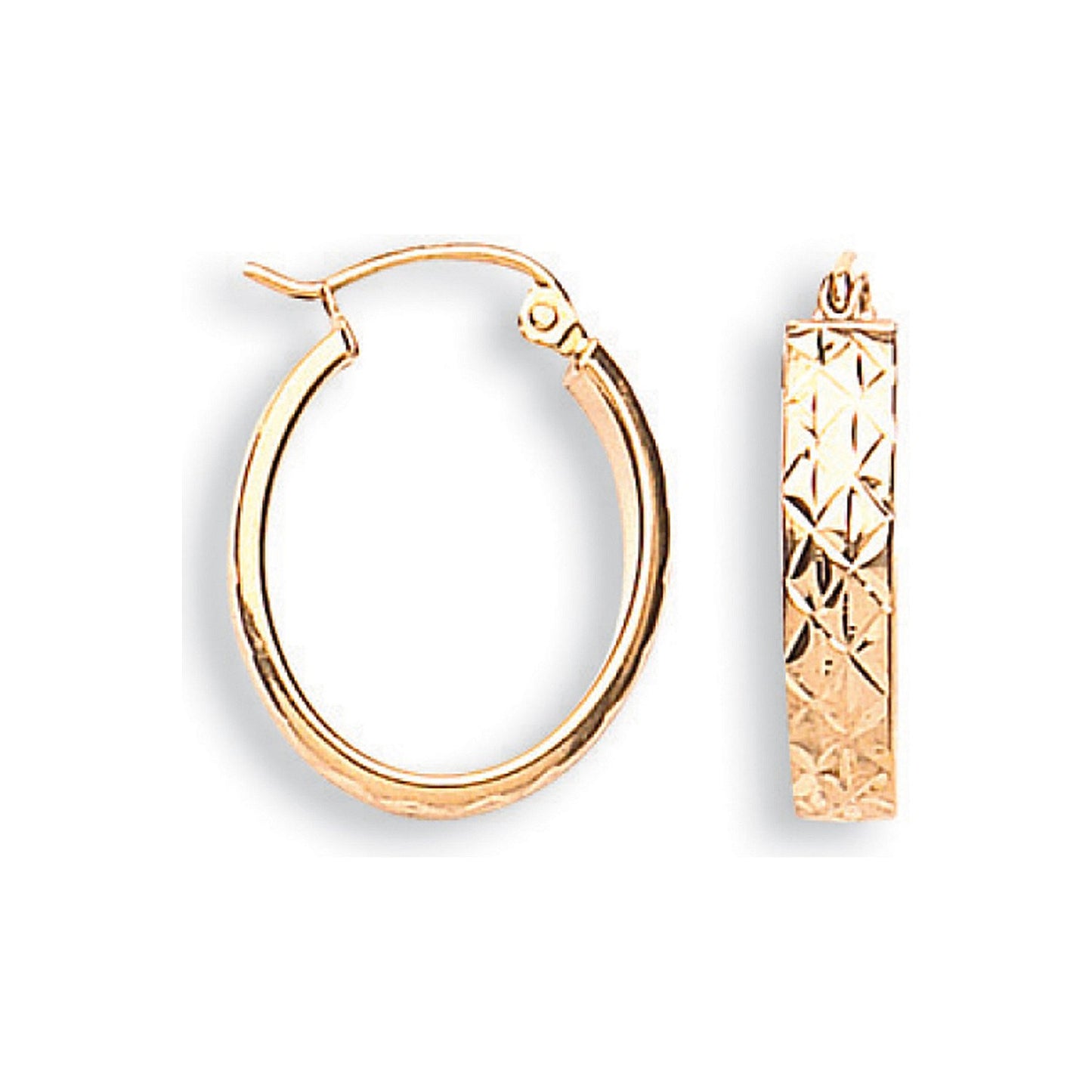 Yellow Gold D/c Oval Hoop Earrings