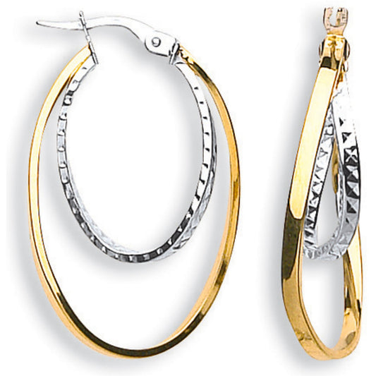 Yellow & White Gold Double Oval Hoop Earrings