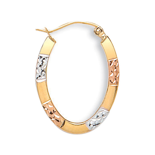 Yellow White & Rose Gold D/c Oval Creoles