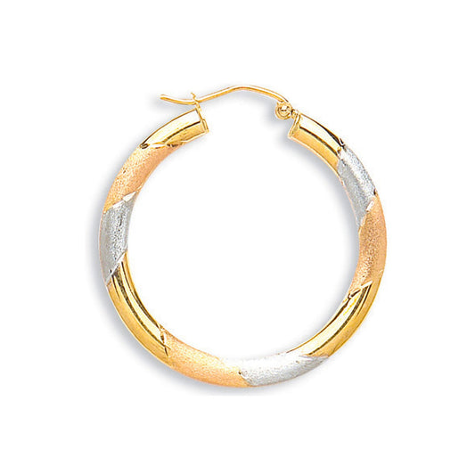 Yellow White & Rose Gold D/c 30mm Hoop Earrings