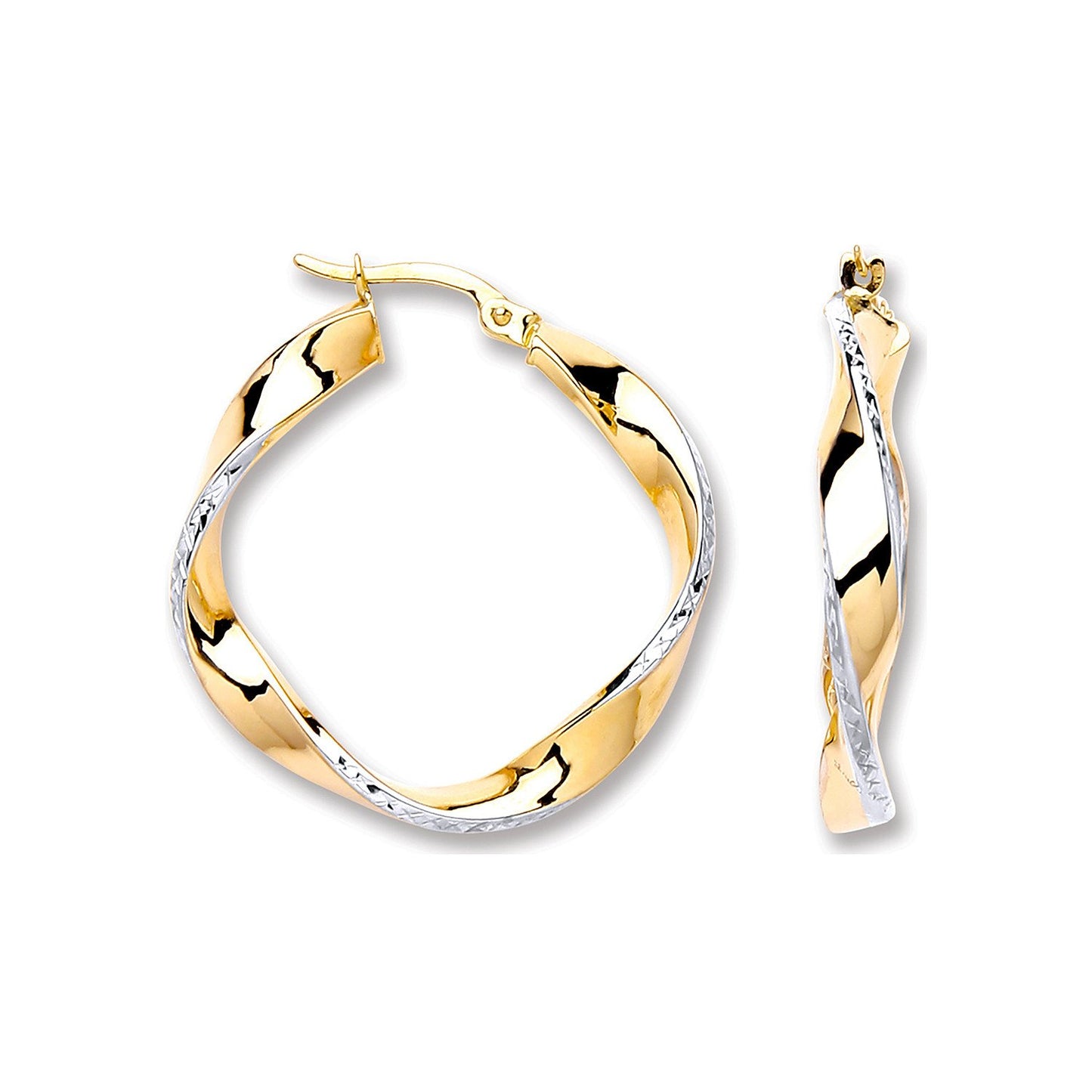 White & Yellow Gold 28mm Twisted Hoop Earrings