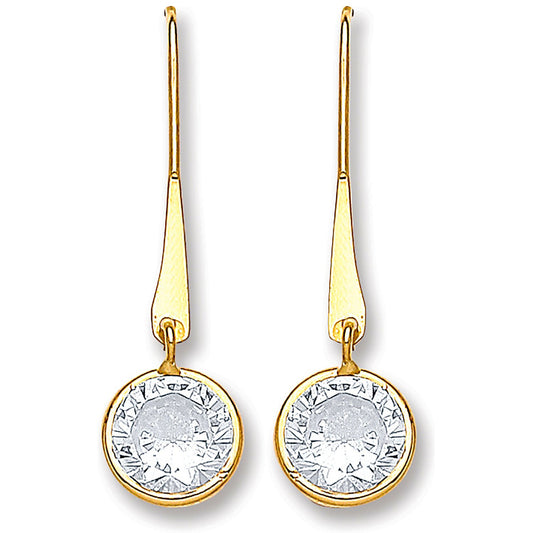 Yellow Gold Cubic Zirconia Drop Hook Style Earrings