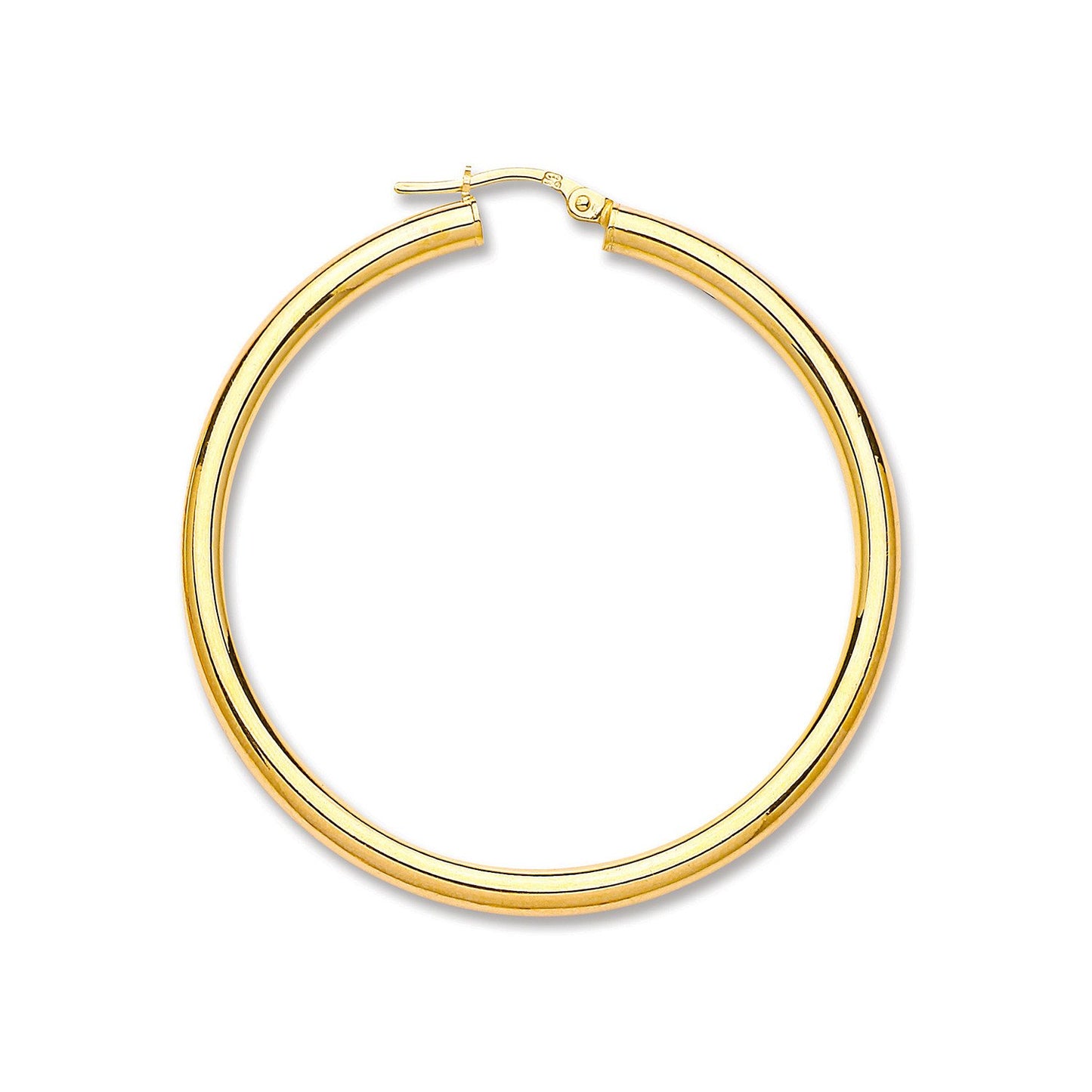 Yellow Gold 46mm Plain Tube Hoop Earrings