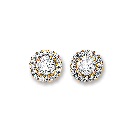 Yellow Gold Cubic Zirconia 7mm Cluster Stud