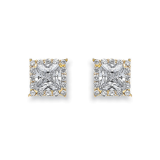 Yellow Gold Princess Cut Cubic Zirconia Centre Stud