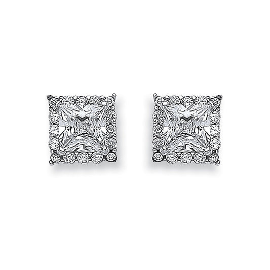 White Gold Princess Cut Cubic Zirconia Centre Stud