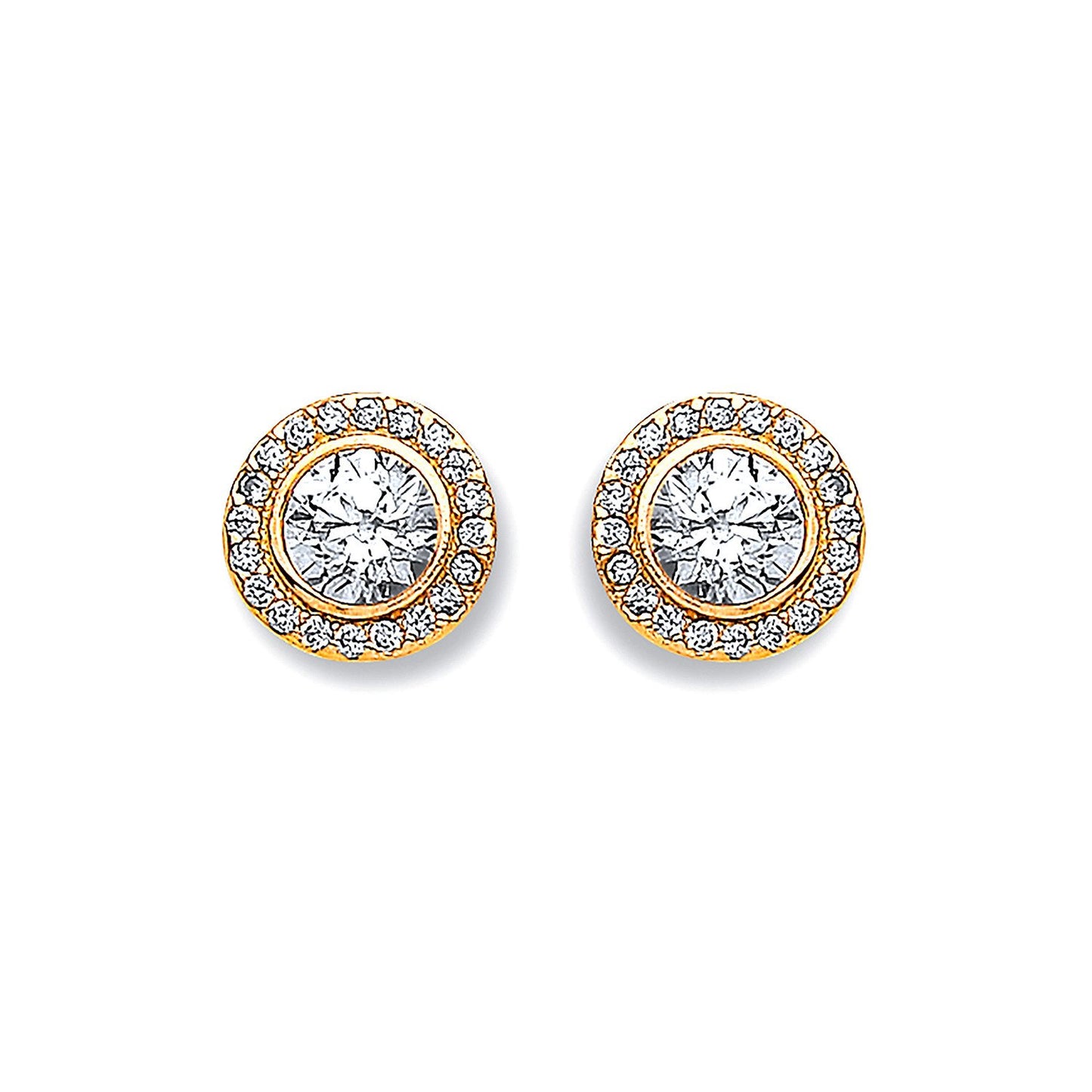 Yellow Gold 9mm Halo Cubic Zirconia Stud