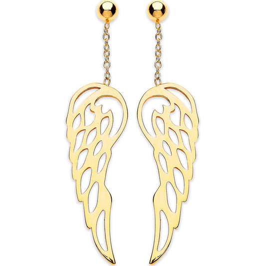 Yellow Gold Angel Wings Drop Earrings