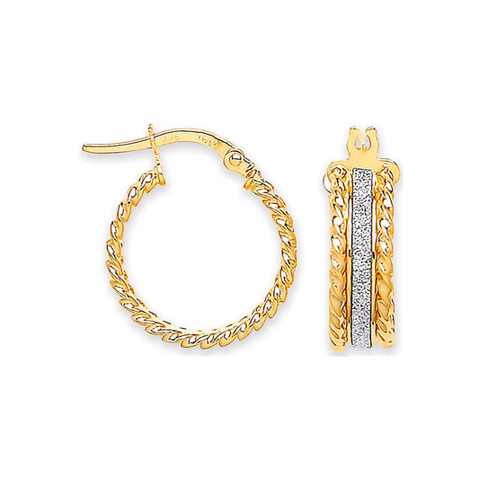 Yellow Gold 17mm Glitter Ribbed Edge Earrings