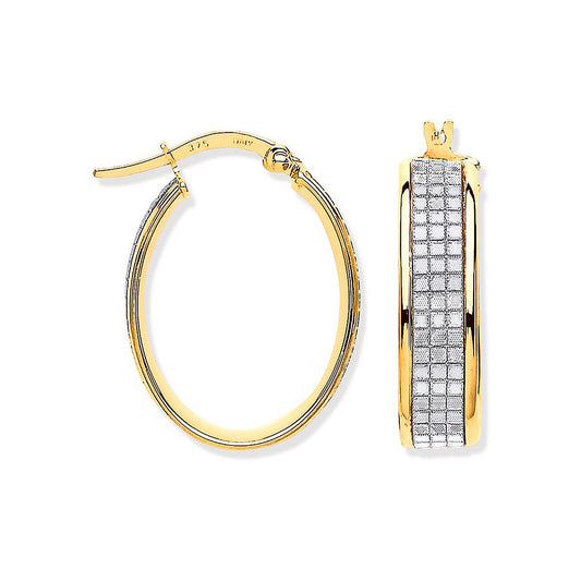 Yellow Gold Glitter P/c Illusion Oval Hoop Earrings