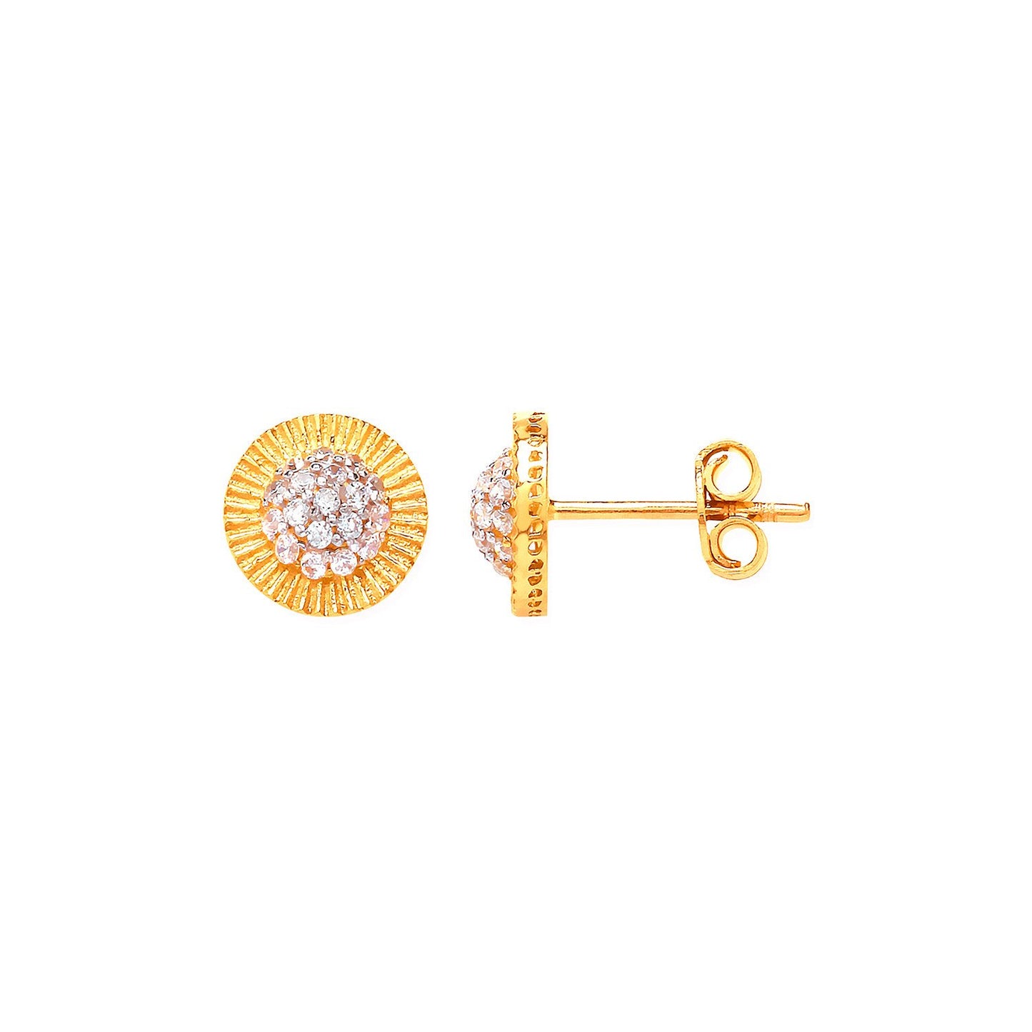 Yellow Gold 8mm Round Cubic Zirconia Stud Earrings