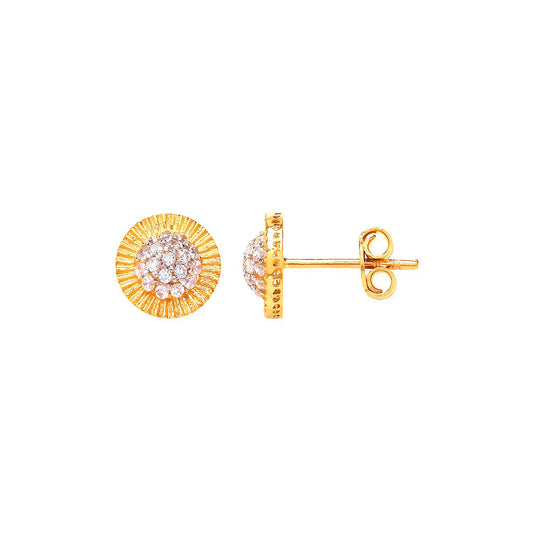 Yellow Gold 8mm Round Cubic Zirconia Stud Earrings