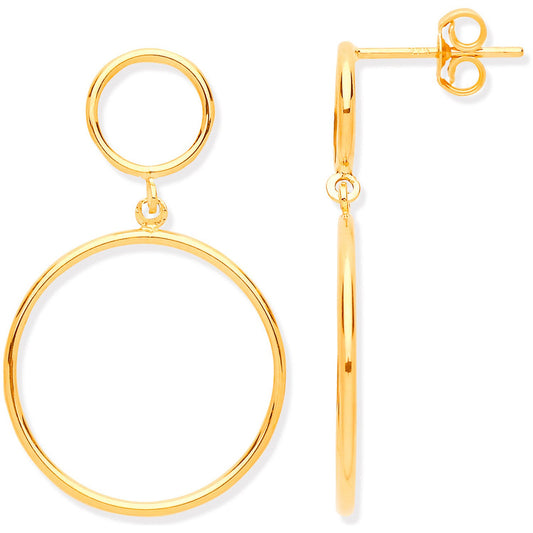 Yellow Gold Circles Open Drop Earrings
