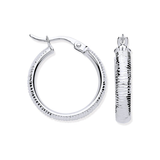 White Gold 18mm Ribbed Hoop Earrings