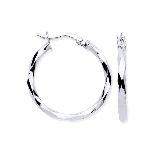 White Gold 22mm Faceted Hoop Earrings