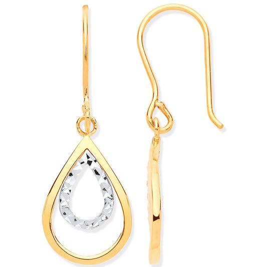 Yellow & White Gold Teardrop Shaped Hook Earrings - Fine Ring - Certified Authentic – Luxury Jewellery by Imperial Tim
