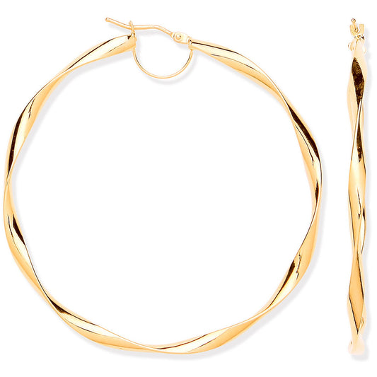 Yellow Gold 55mm Hollow Twist Hoop Earrings
