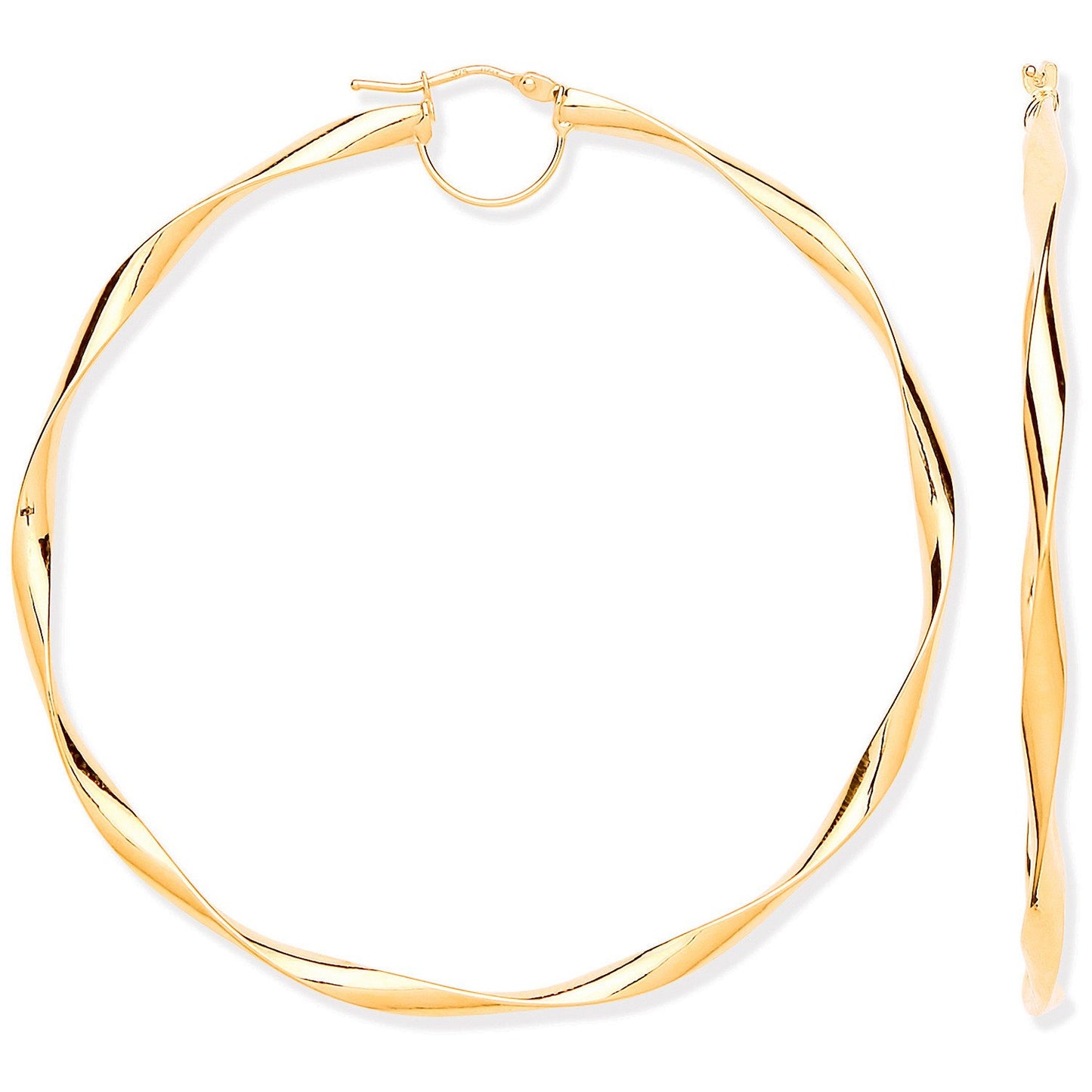 Yellow Gold 65mm Hollow Twist Hoop Earrings