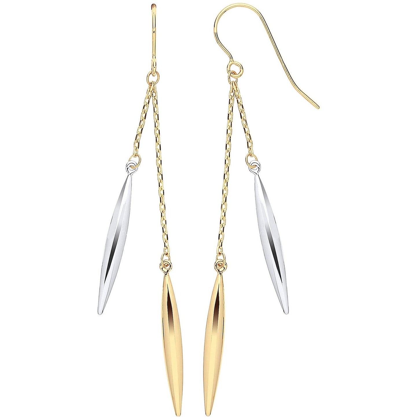 Yellow & White Gold Icicle Shaped Hollow Drop Earrings