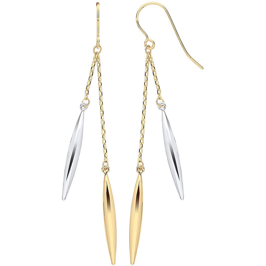 Yellow & White Gold Icicle Shaped Hollow Drop Earrings