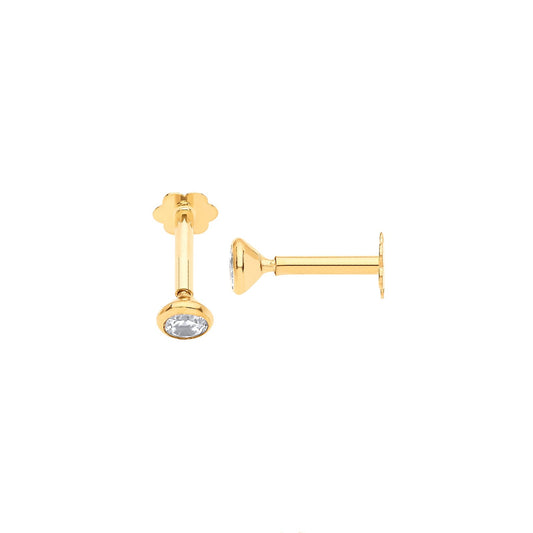 Yellow Gold Rd Brilliant Cubic Zirconia Ear Cartilage Stud