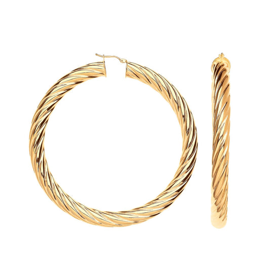 Yellow Gold 75mm Chunky Twist Hoop Earrings
