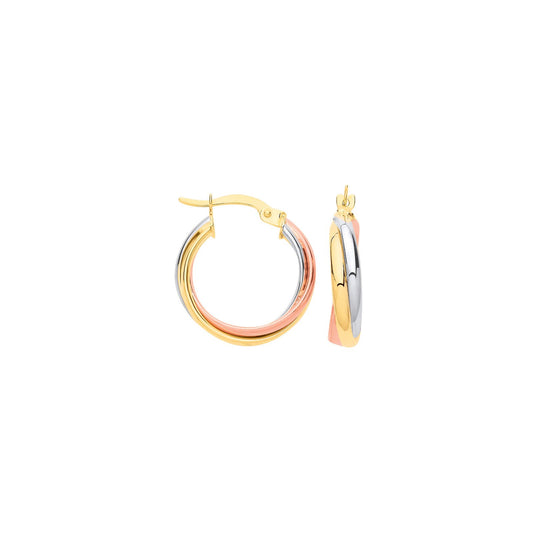 Yellow White & Rose Gold Russian Wedding 18mm Hoop Earrings
