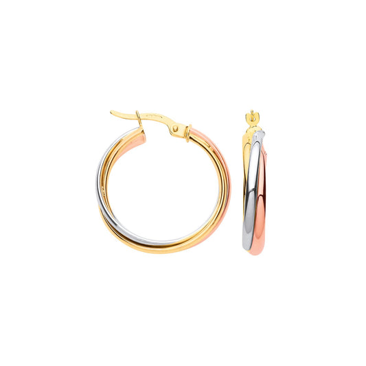 Yellow White & Rose Gold Russian Wedding 23mm Hoop Earrings